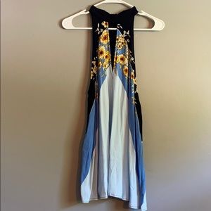 BRAND NEW Free People blue floral high neck top